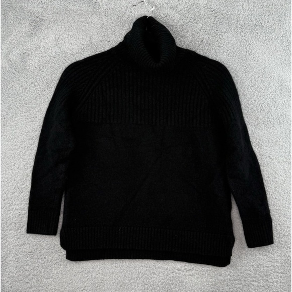 Pura Cashmere Women's Black Solid Turtle Neck Sweater Size Small Ribbed Soft EUC